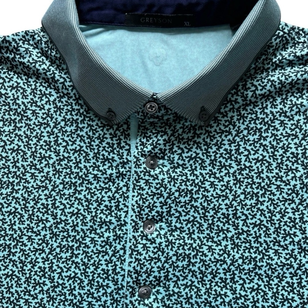 Greyson Men's Teal and Black Patterned Button Down Shirt